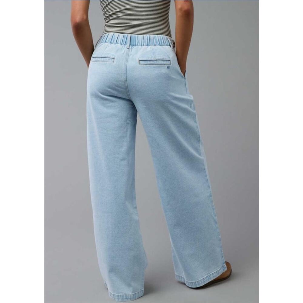 American Eagle Strigid Wide Leg Trouser Jeans High Waist Light Aglow 4 - Picture 3 of 16
